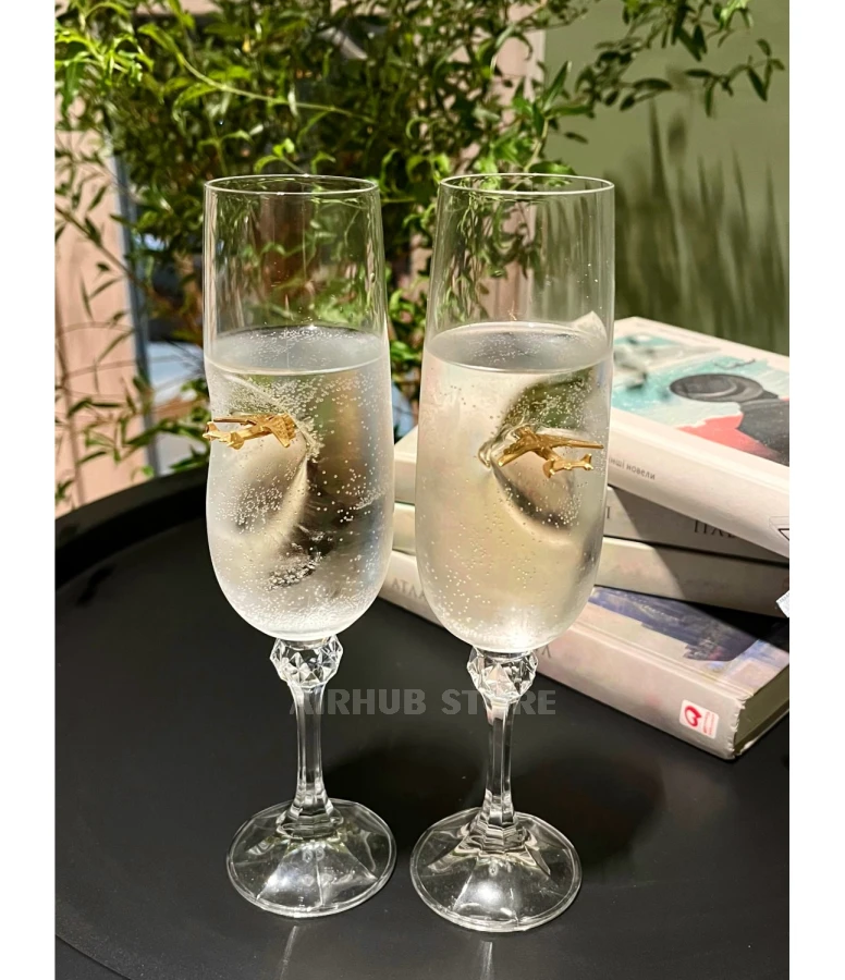 Set of 2 champagne glasses with Mriya An-225