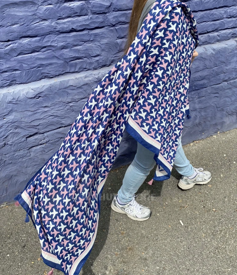 Summer scarf with a pink and white airplane print