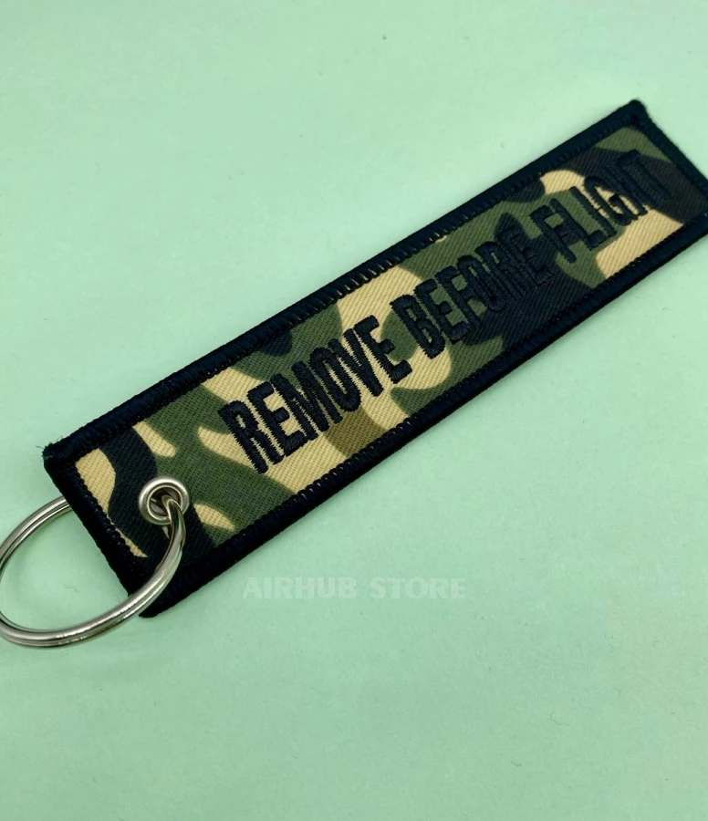 Remove Before Flight military khaki Keychain