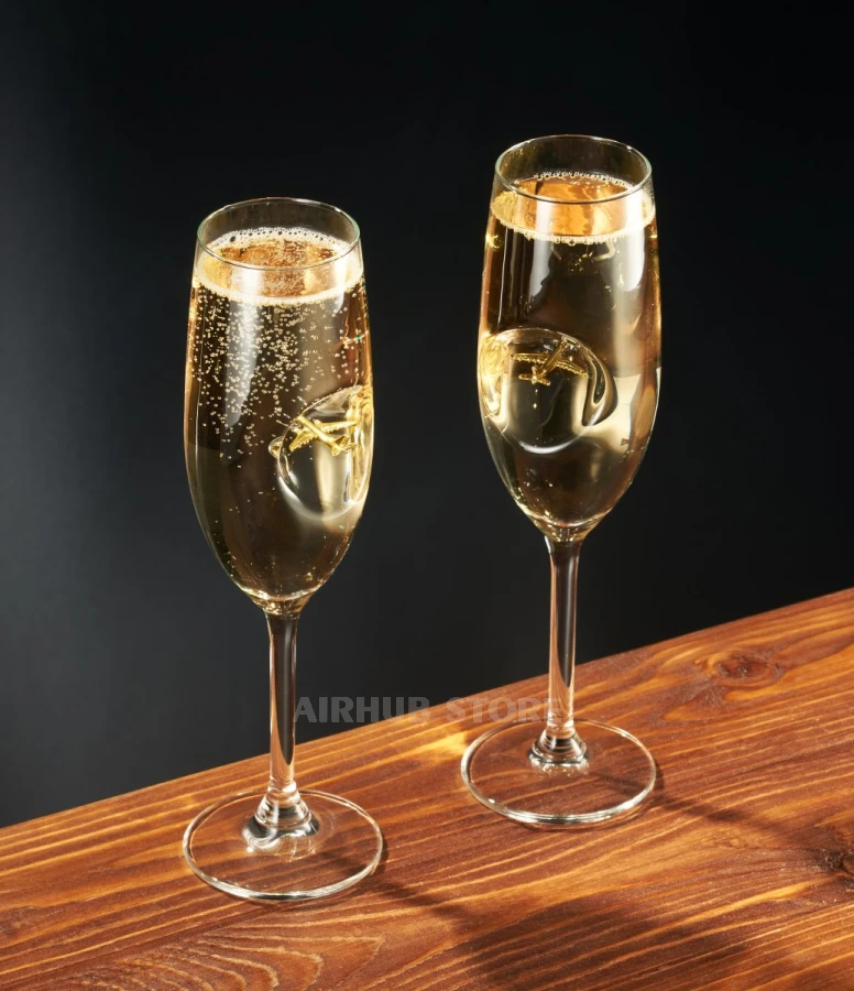 Set of 2 wineglasses with airplanes