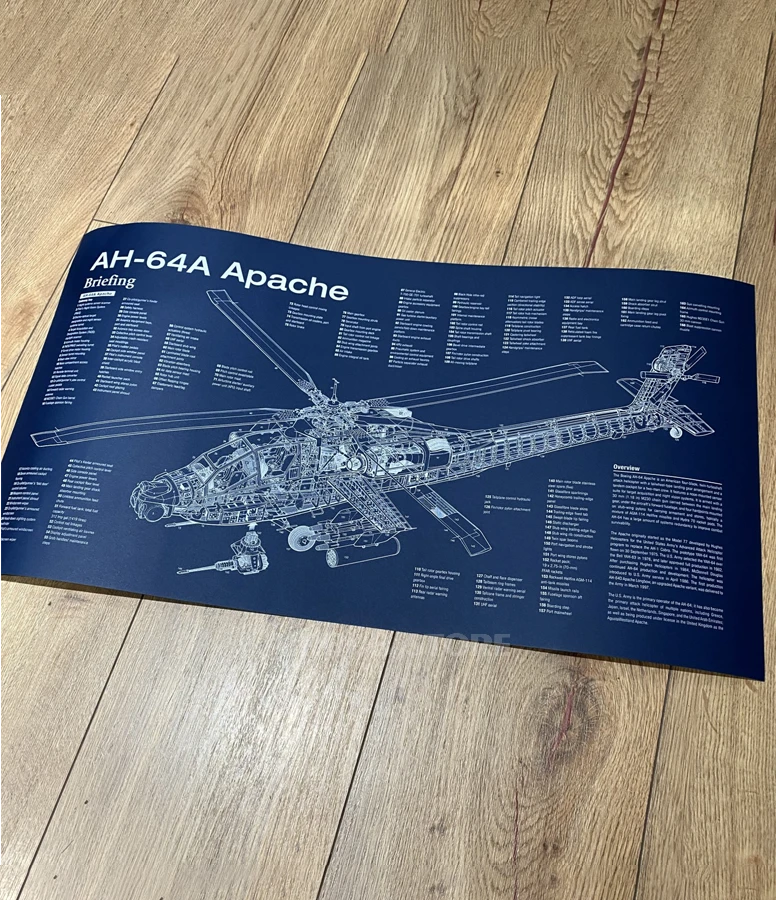AH-64A Apache helicopter Poster Blueprint