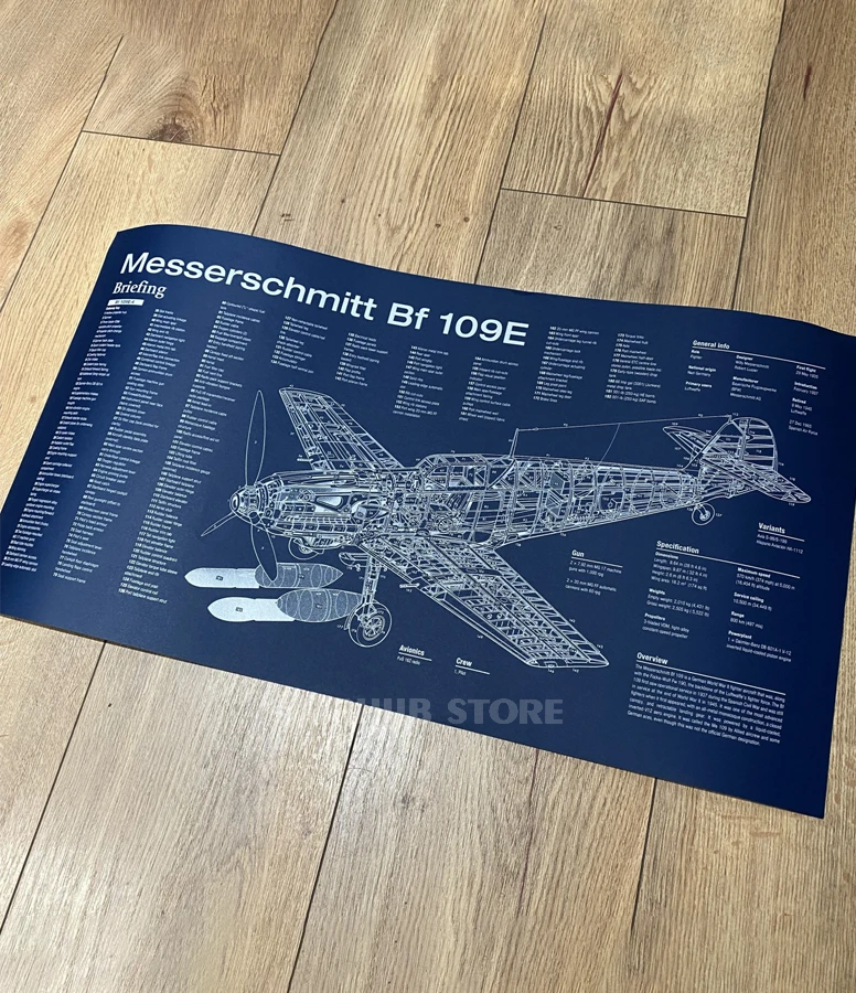 Fighter jet Messerschmitt Bf 109 Poster Blueprint