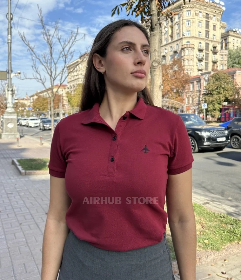 Burgundy minimalist polo with airplane