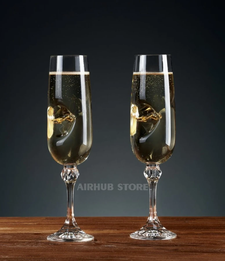 Set of 2 wineglasses with airplanes