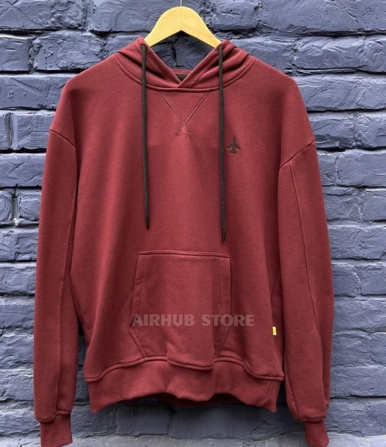 Oversized hoodie with embroidered airplane unisex burgundy