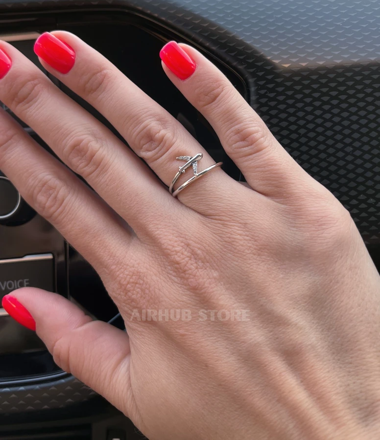 Airplane in rhinestones takeoff Ring